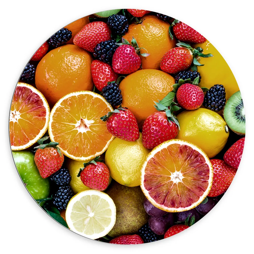 Dibond Muurcirkel - Zee van Verschillende Soorten Vers Fruit