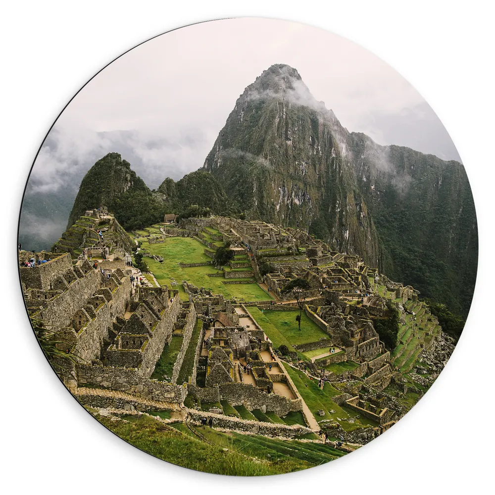 Dibond Muurcirkel - Machu Picchu Ruïne in Peru