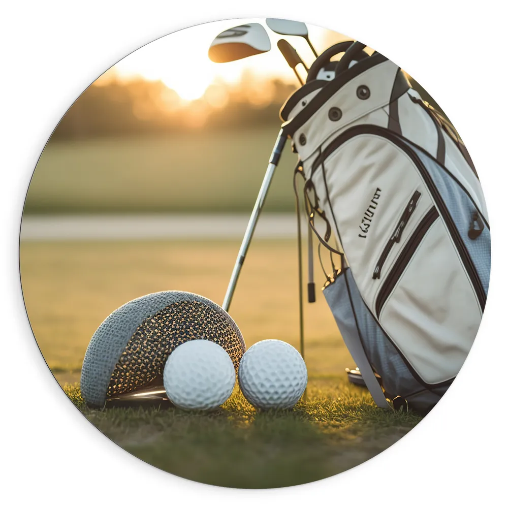 Dibond Muurcirkel - Golf - Golfbal - Sport - Hobby - Tas - Gras