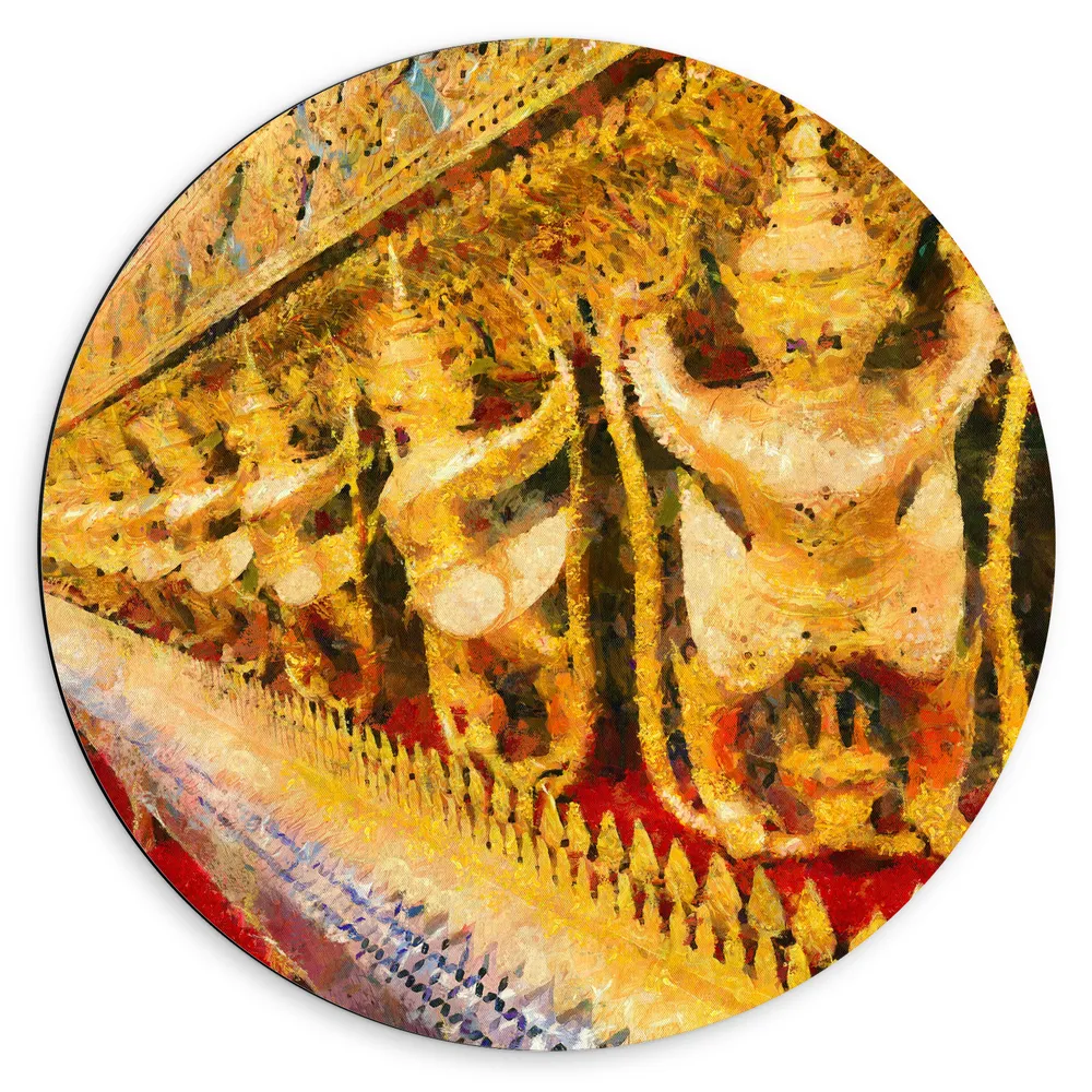 Dibond Muurcirkel - Schilderij van Beelden in de Tempel van de Smaragdgroene Boeddha in Bangkok, Thailand
