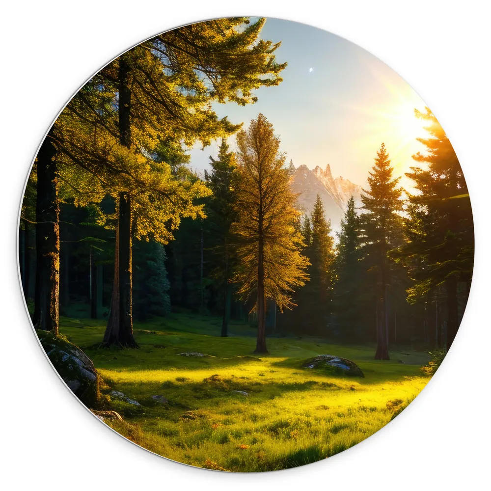 Dibond Muurcirkel - Landschap - Bomen - Gras - Stenen - Zon