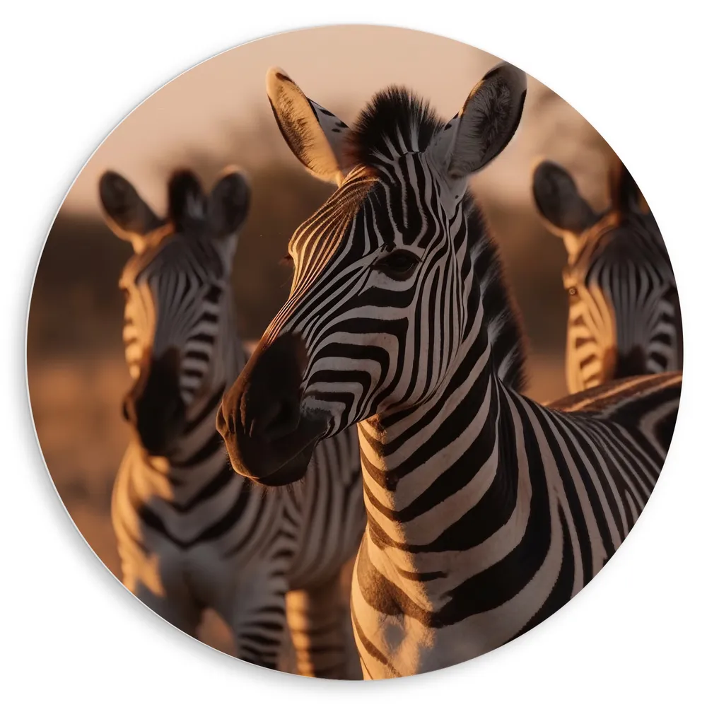 Dibond Muurcirkel - Dieren - Zebra - Wildernis - Zon