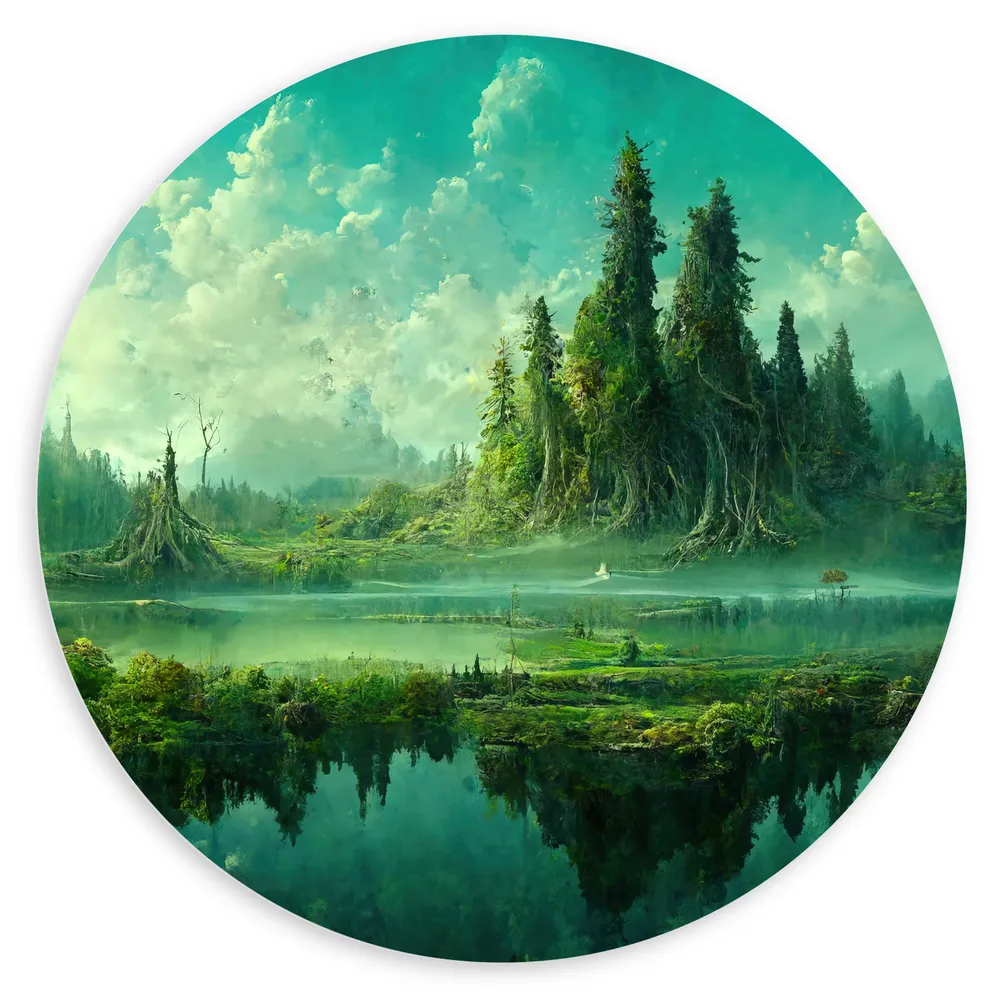 Dibond Muurcirkel - Natuurrijk Landschap aan het Water