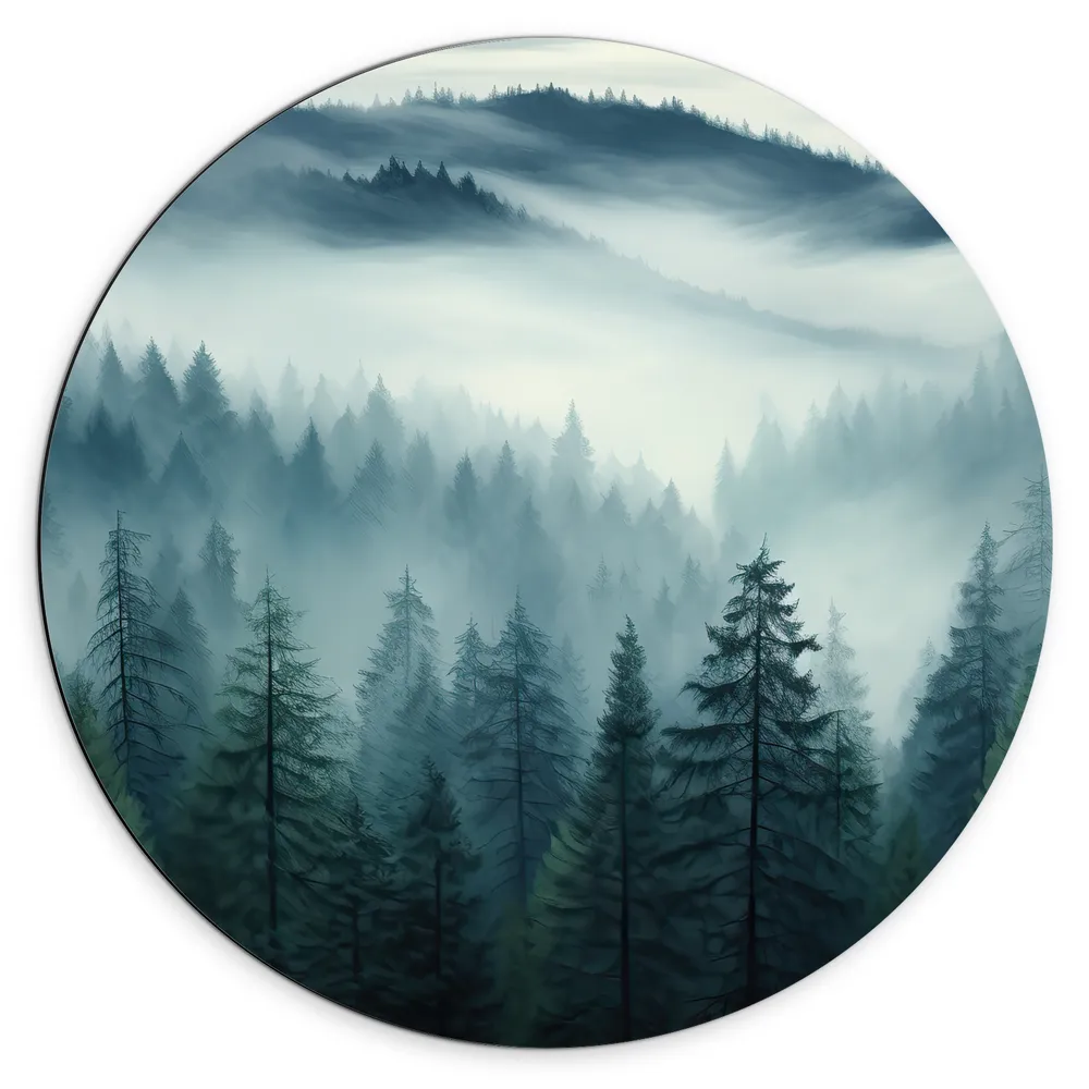 Dibond Muurcirkel - Bomen - Bossen - Mist
