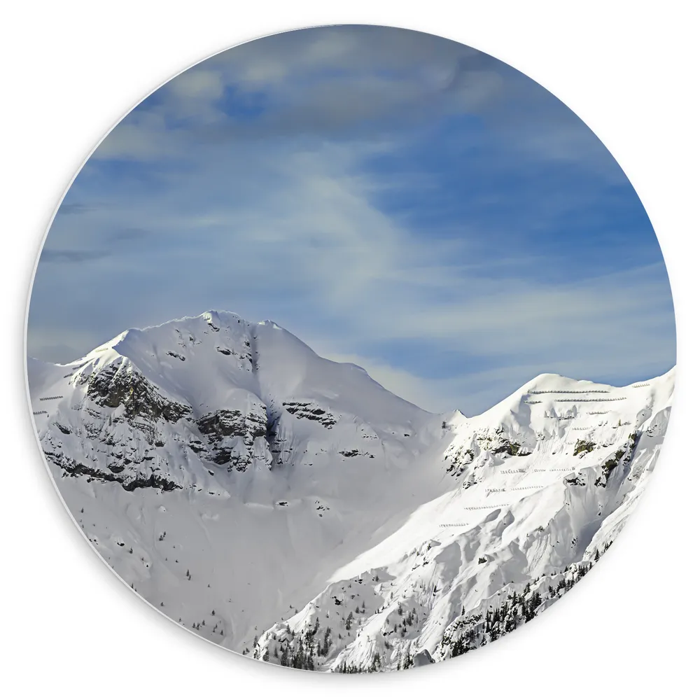 Dibond Muurcirkel - Bergen - Sneeuw - Wolken