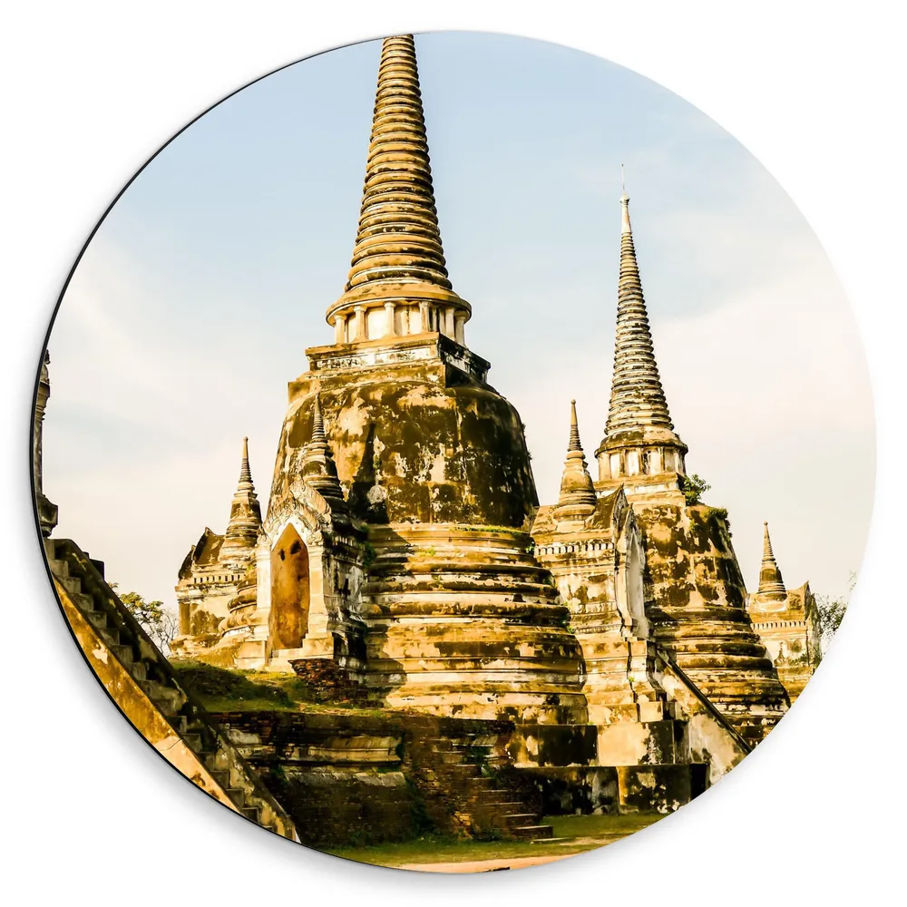 Dibond Muurcirkel - Prachtige Puntige Wat Phra Si Sanphet Tempels in Ayutthaya, Thailand