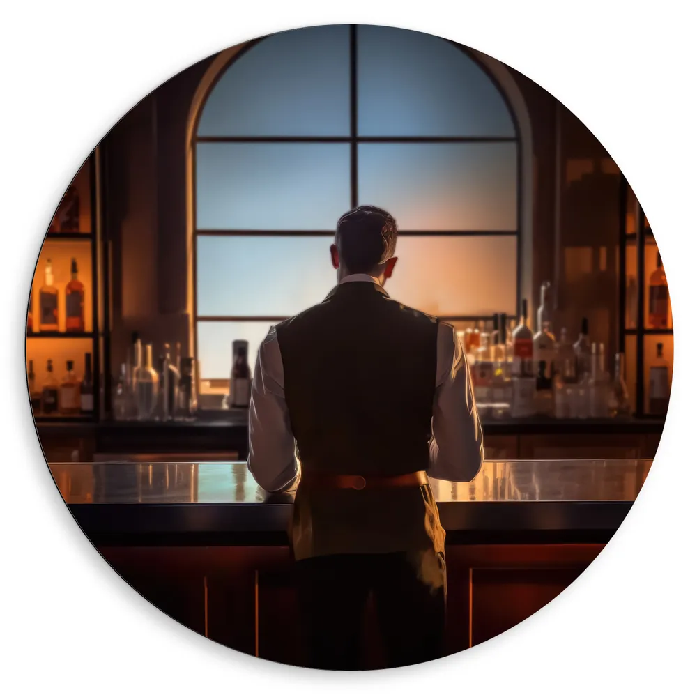 Dibond Muurcirkel - Bar - Barman