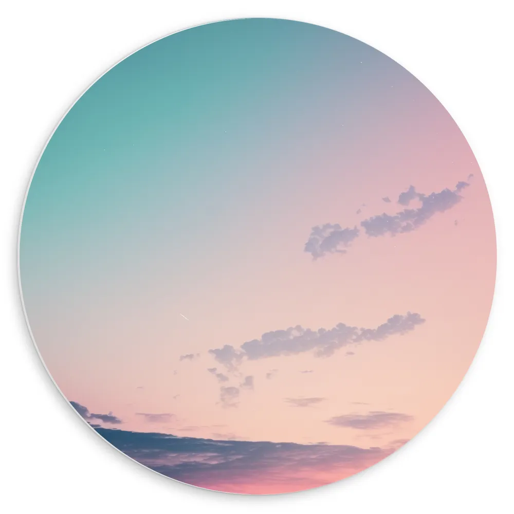 Dibond Muurcirkel - Wolken in de Lucht vol Pastelkleuren
