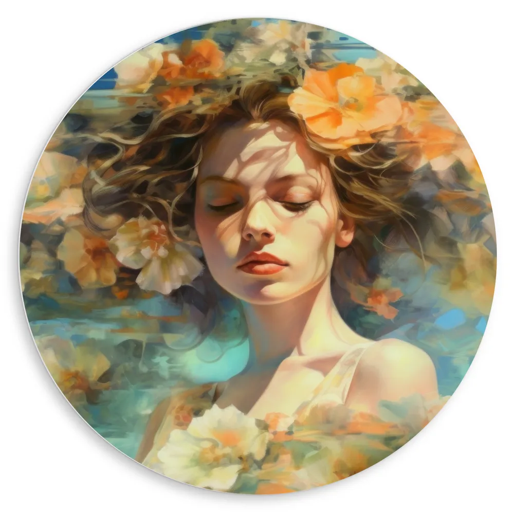 Dibond Muurcirkel - Schilderij - Vrouw - Bloemen
