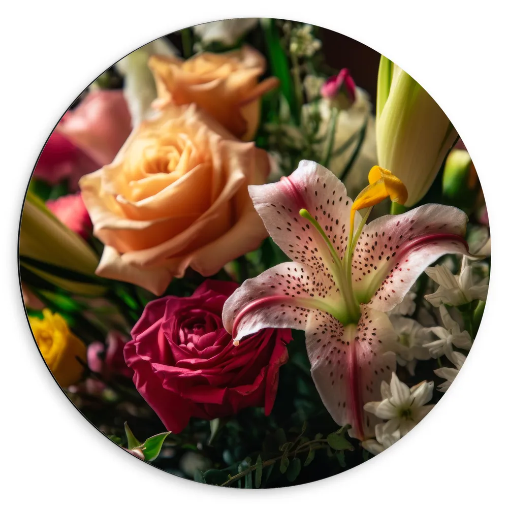 Dibond Muurcirkel - Bloemen - Kleuren - Boeket