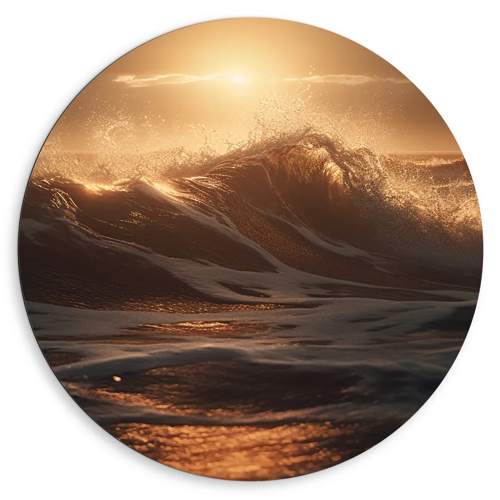 Dibond Muurcirkel - Zon - Zonsondergang - Zee - Golven