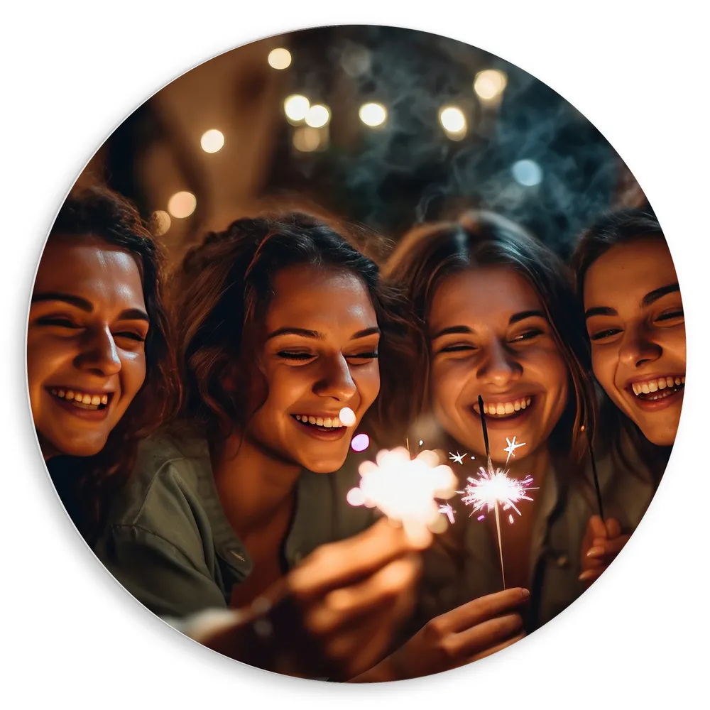 Dibond Muurcirkel - Meiden - Vriendinnen - Sterretjes - Lachen