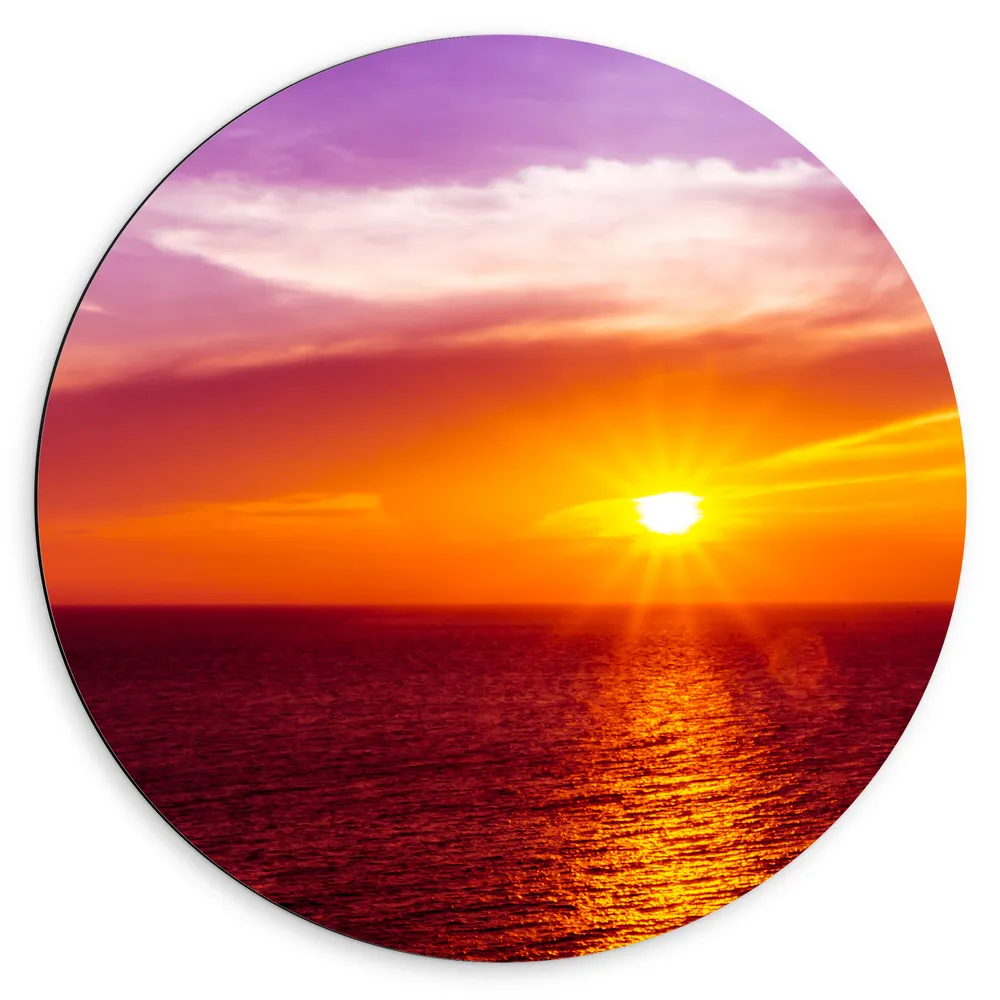 Dibond Muurcirkel - Prachtige Zonsondergang achter Kalme Zee