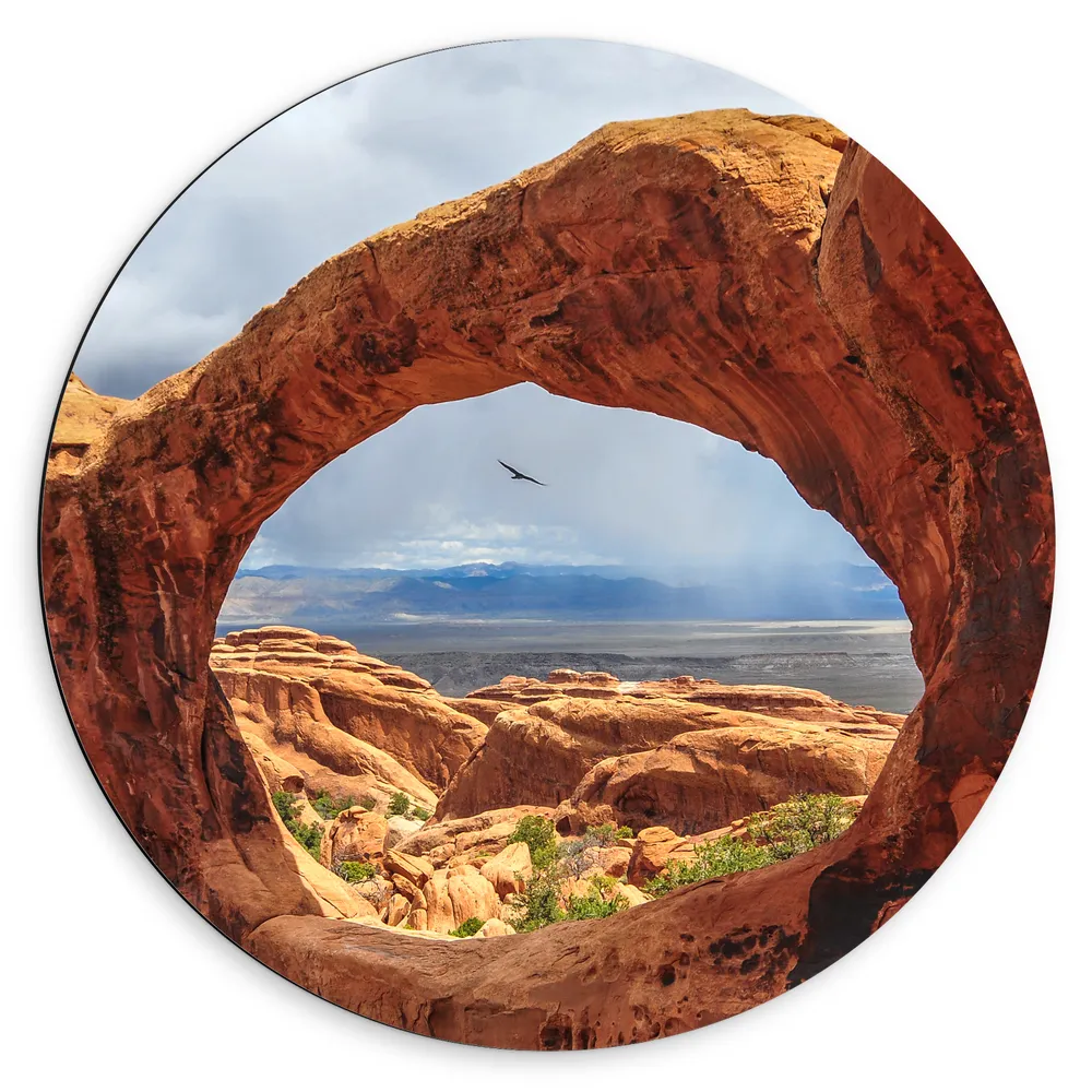 Dibond Muurcirkel - Double O Arch Uitzichtpunt in Utah, Verenigde Staten