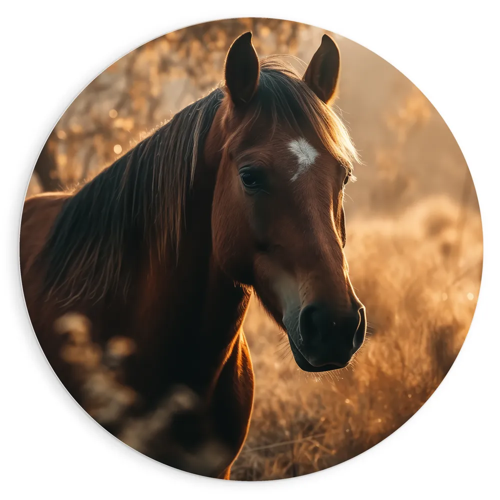 Dibond Muurcirkel - Dier - Paard - Gras - Bruin
