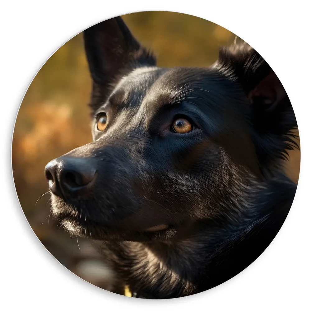 Dibond Muurcirkel - Dier - Hond - Kijken - Zwart
