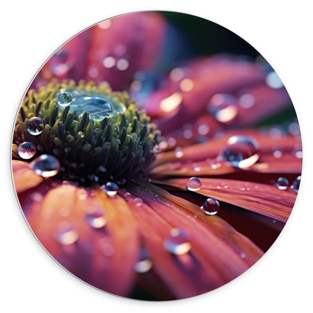 Dibond Muurcirkel - Bloem - Water - Druppels - Natuur