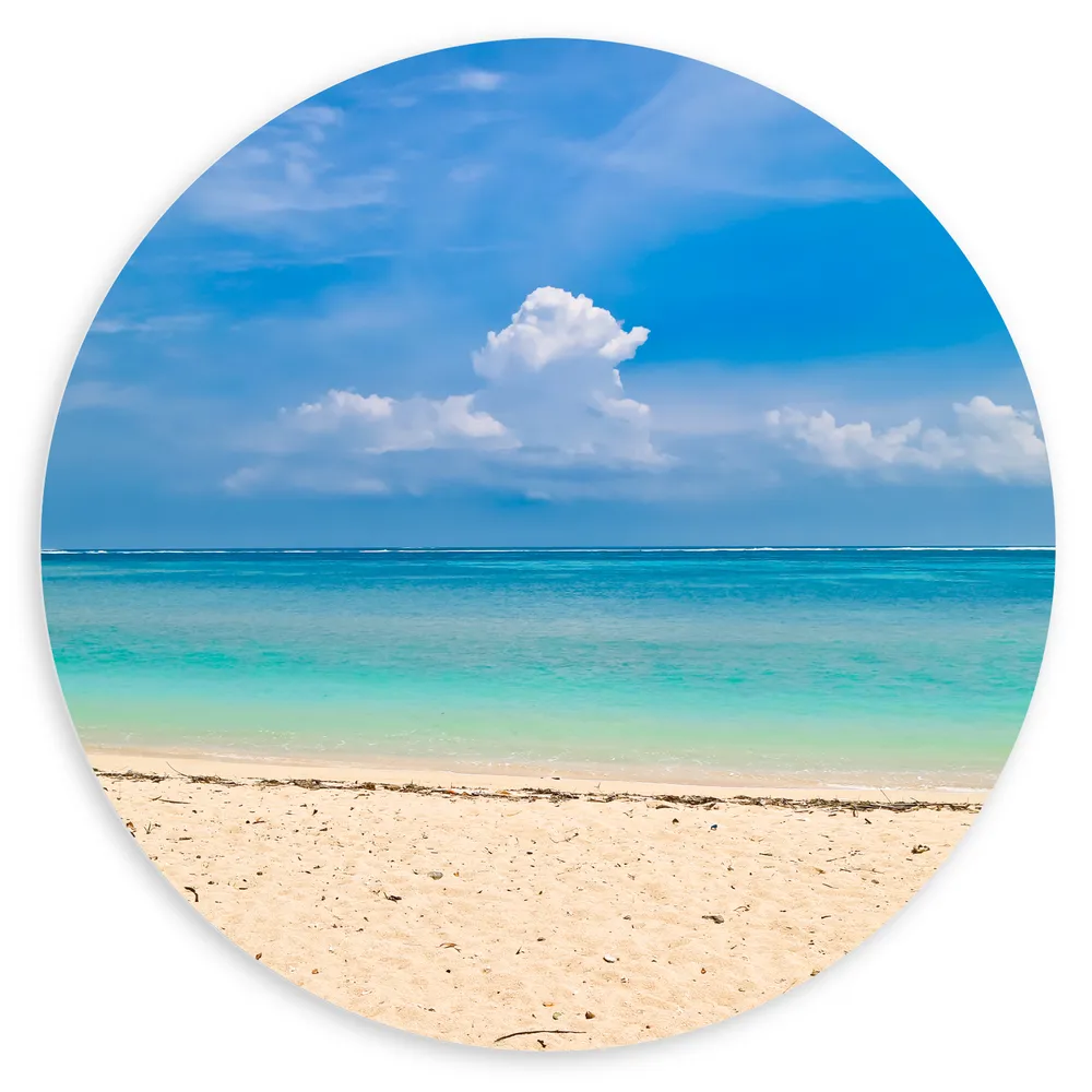 Dibond Muurcirkel - Wit Strand met Helderblauwe Oceaan
