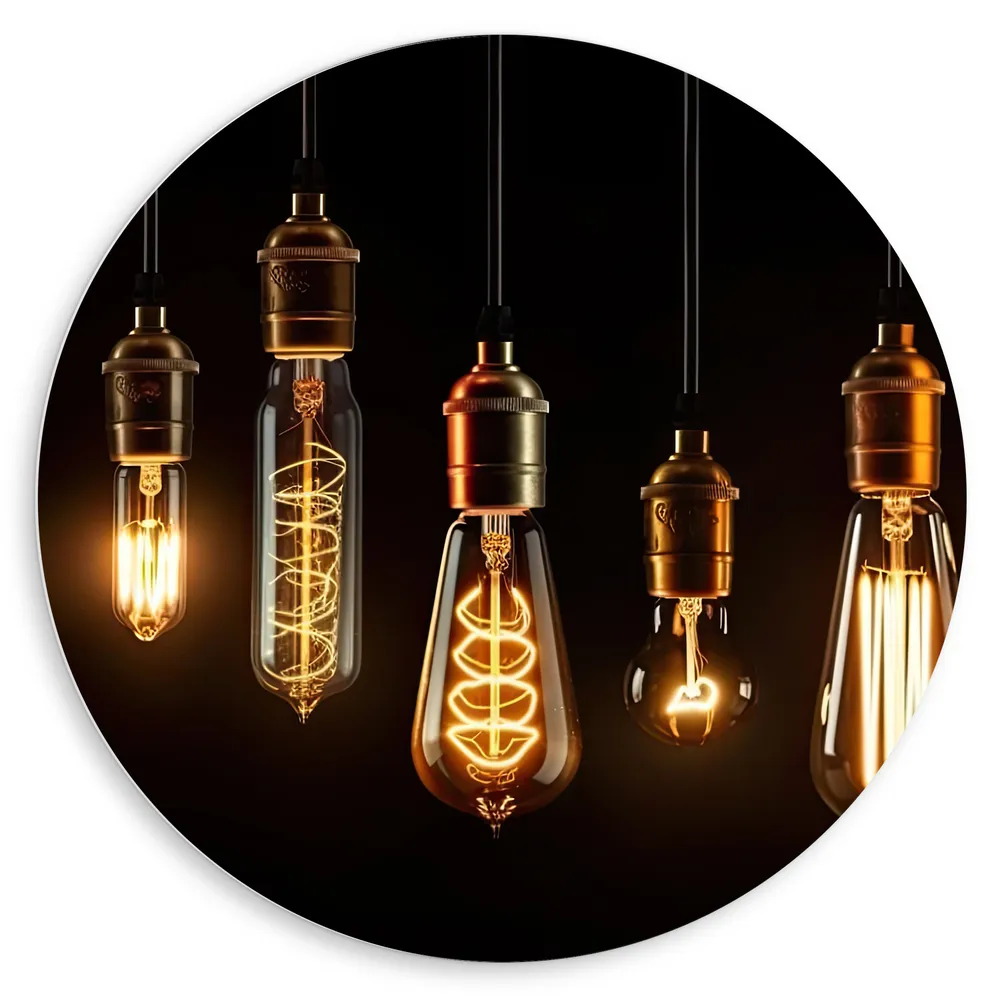 Dibond Muurcirkel - Lampen - Kleuren - Licht