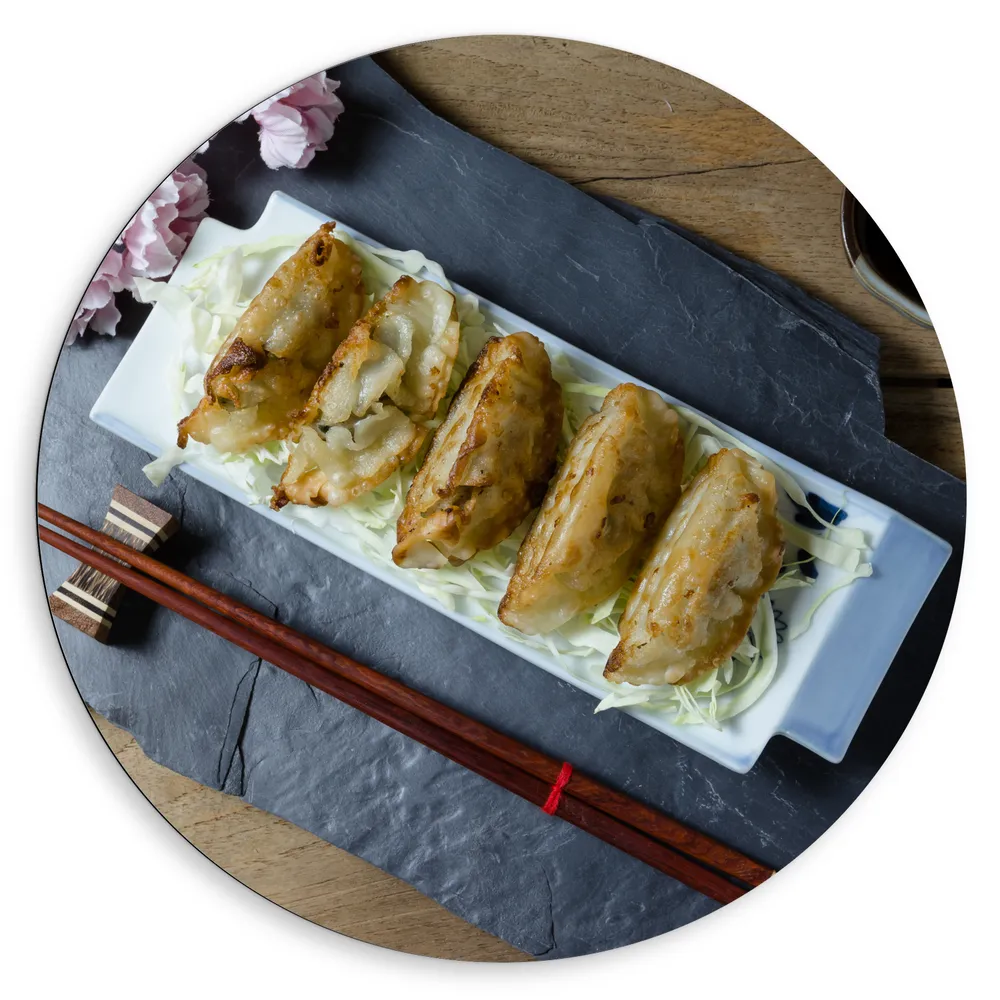 Dibond Muurcirkel - Verse Dumplings op Schaal