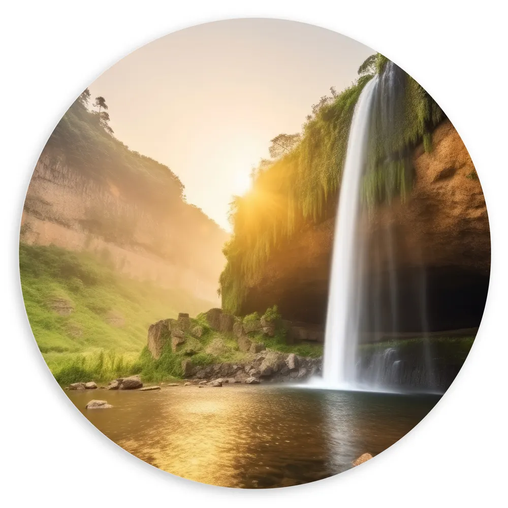 Dibond Muurcirkel - Water - Waterval - Gras - Berg