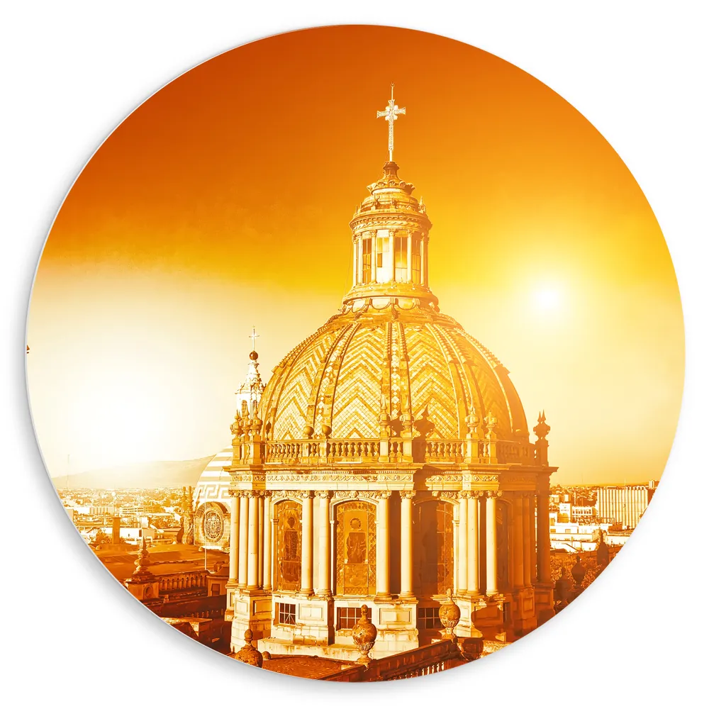 Dibond Muurcirkel - Top van St-Pietersbasiliek Kerk in Vaticaanstad onder Felle Zon