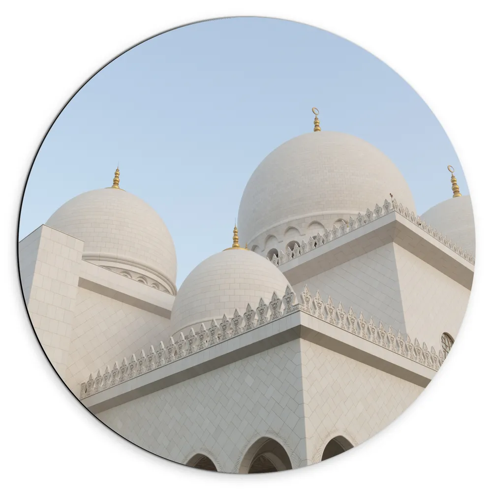 Dibond Muurcirkel - Bovenkant van Witte Sjeik Zayed Moskee, Abu Dhabi, Verenigde Arabische Emiraten