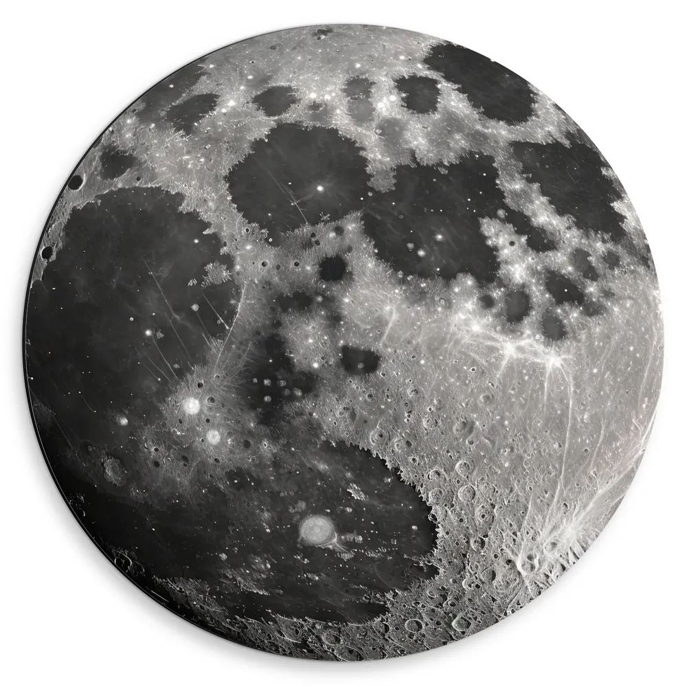 Dibond Muurcirkel - Maan - Closeup - Zwart - Wit