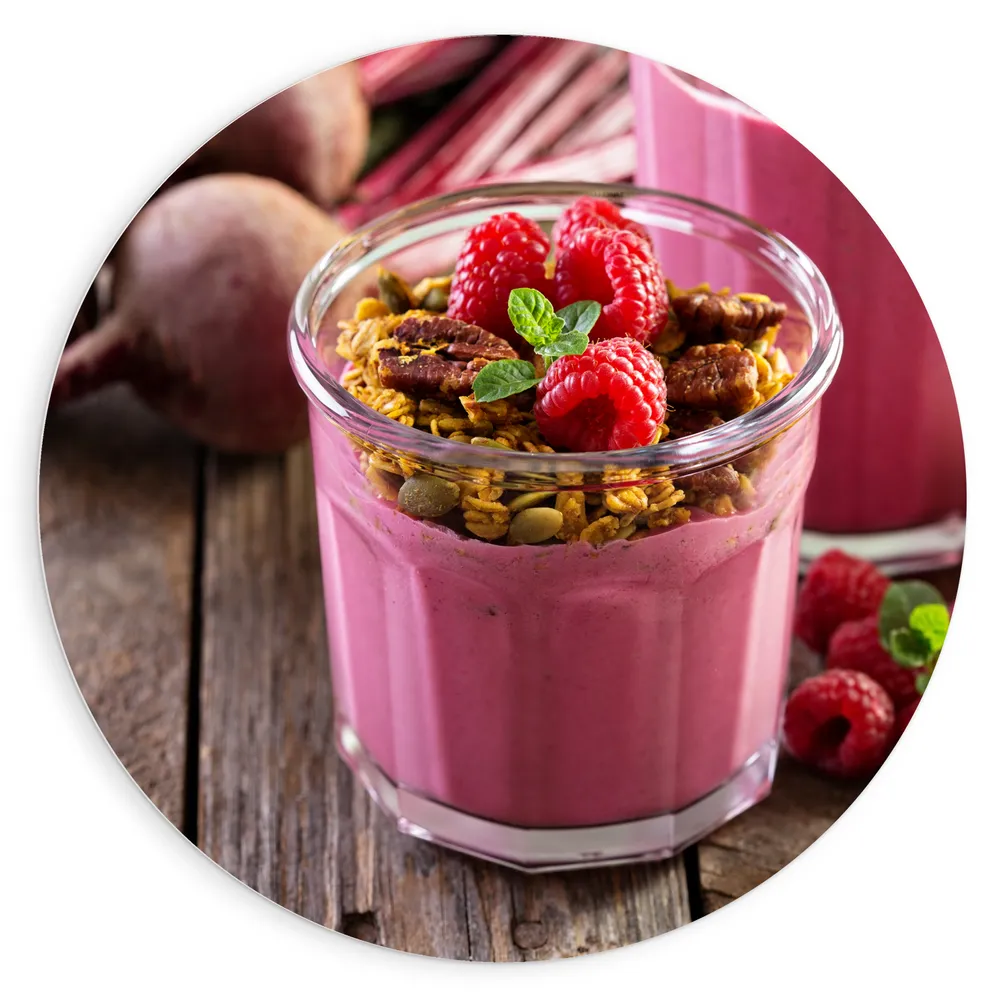 Dibond Muurcirkel - Fruit met Granen in Smoothie