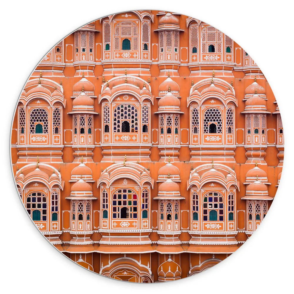 Dibond Muurcirkel - Hawa Mahal Paleis van Oranje Stenen in Jaipur, India