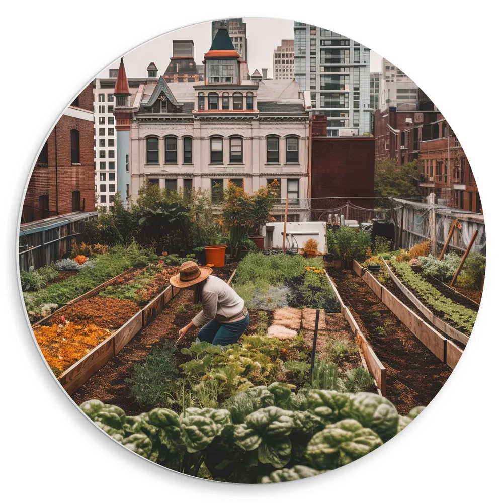 Dibond Muurcirkel - Balkon - Moestuin - Planten