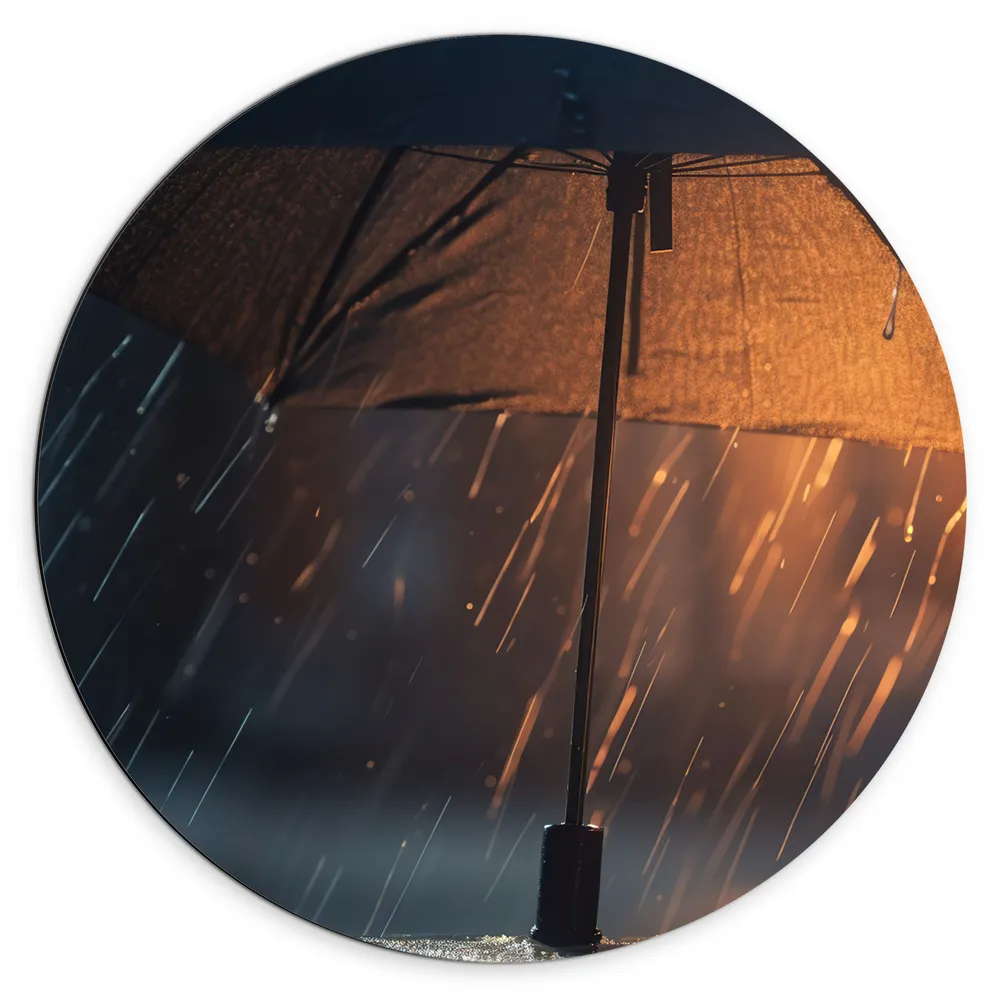 Dibond Muurcirkel - Regen - Paraplu - Licht
