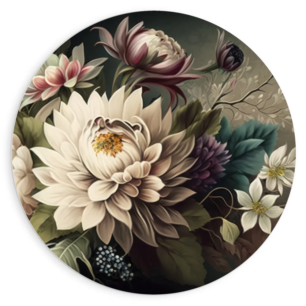 Dibond Muurcirkel - Boeket Bloemen in Verschillende Kleuren