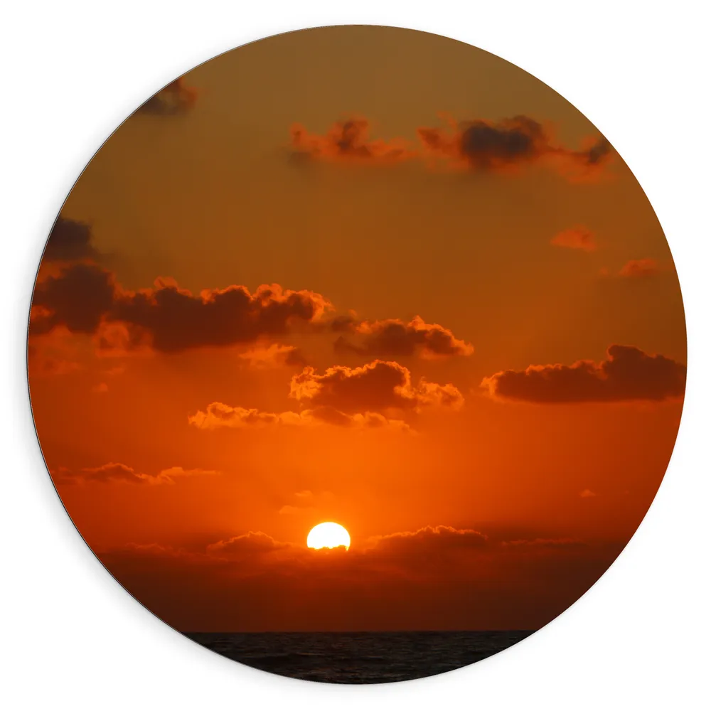 Dibond Muurcirkel - Zonsondergang Boven een Rustige Zee