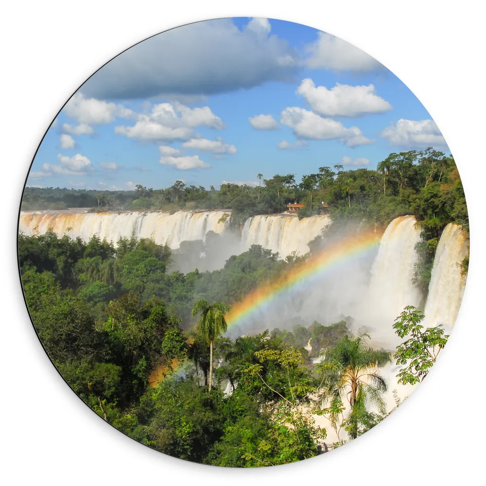 Dibond Muurcirkel - Regenboog bij Brede Waterval in de Jungle