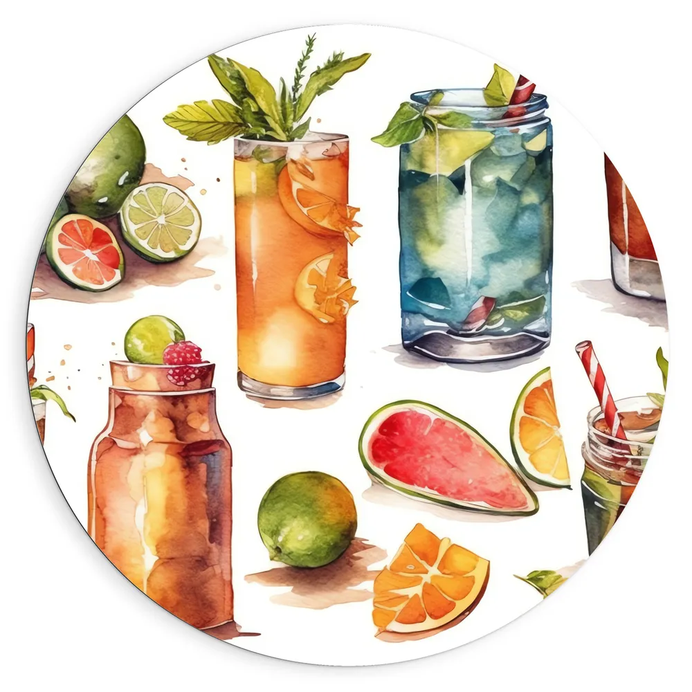 Dibond Muurcirkel - Verschillende Getekende Cocktails