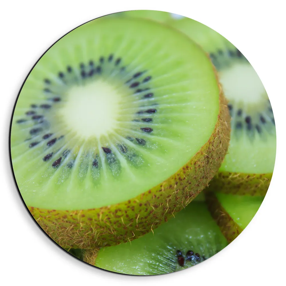 Dibond Muurcirkel - Stapels Groene Kiwi Schijfjes