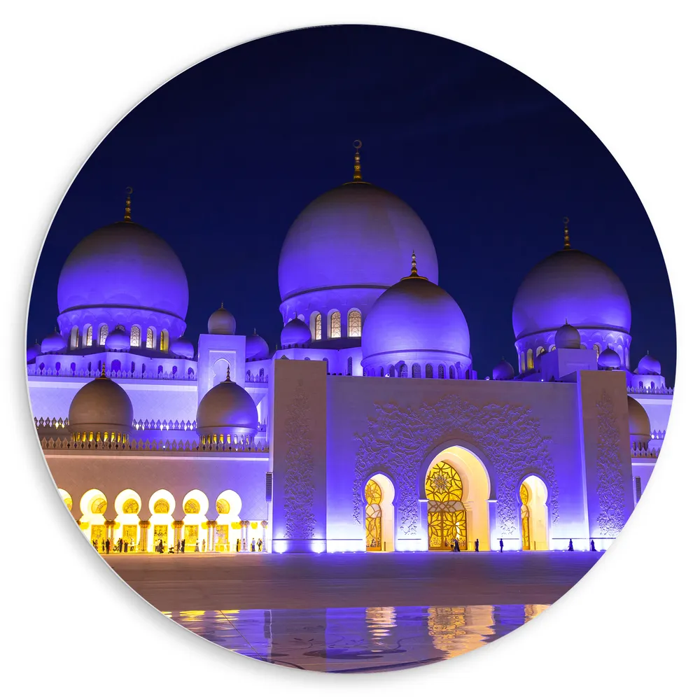 Dibond Muurcirkel - Sjeik Zayed-moskee in de Nacht in Abu Dhabi