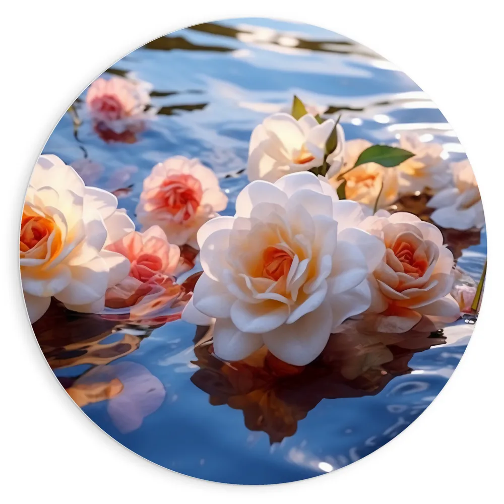 Dibond Muurcirkel - Camellia Bloemen in het Water
