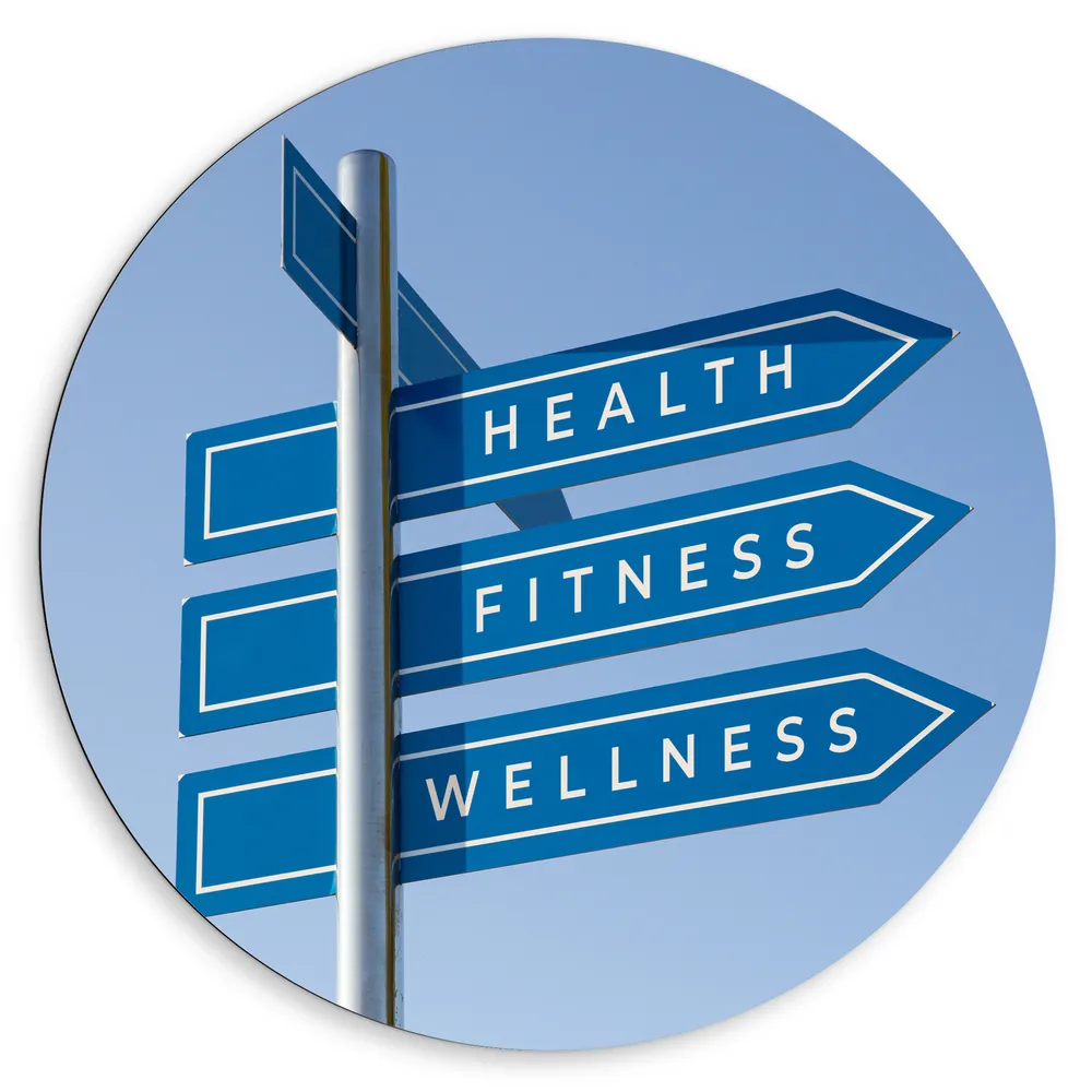 Dibond Muurcirkel - ''Health, Fitness & Wellness'' Wegwijzer Bordjes