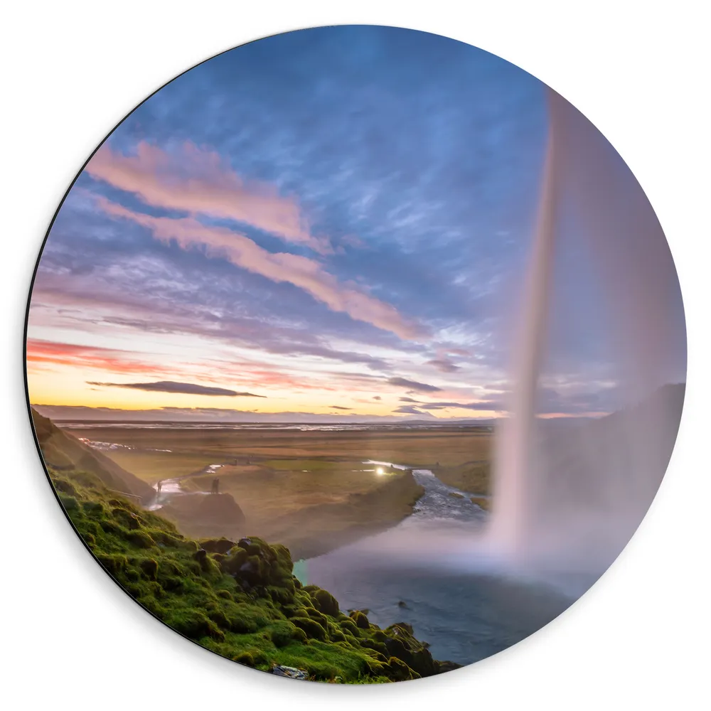 Dibond Muurcirkel - Waterval in het Prachtige Landschap