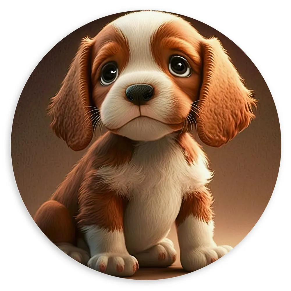 Dibond Muurcirkel - Aandoenlijke Bruin met Witte Puppy