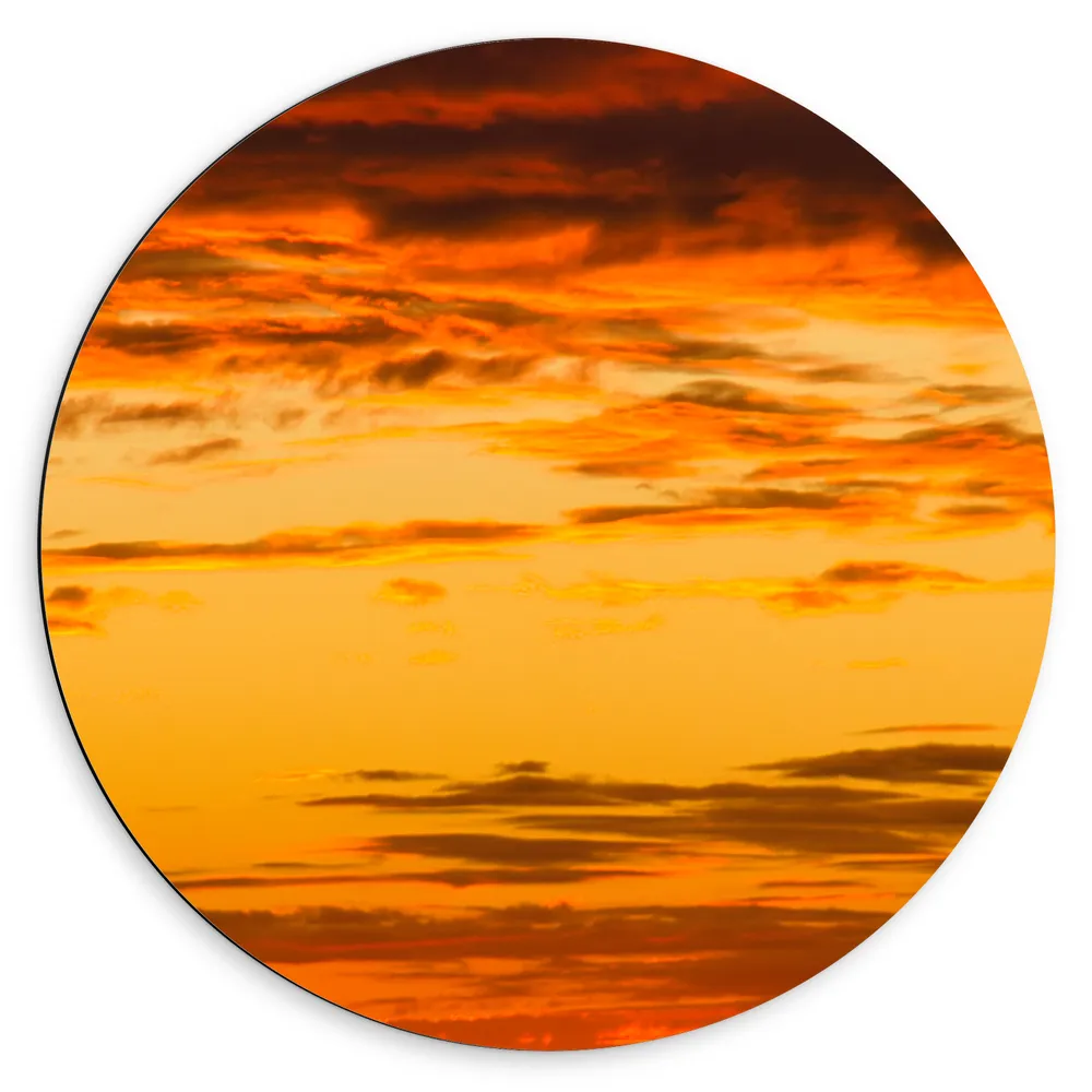 Dibond Muurcirkel - Oranje Gloed over de Sluierbewolking in de Lucht