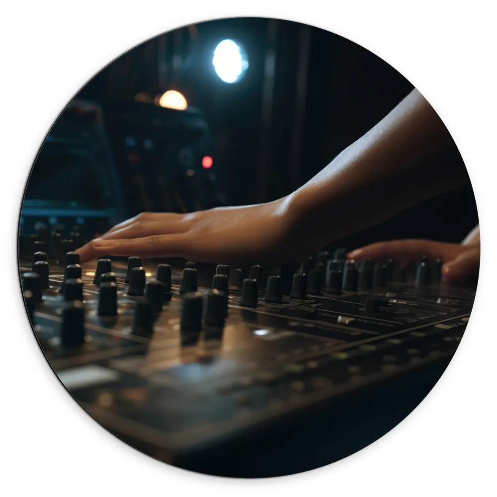 Dibond Muurcirkel - Muziek - Dj - Knopjes - Lichten - Werk