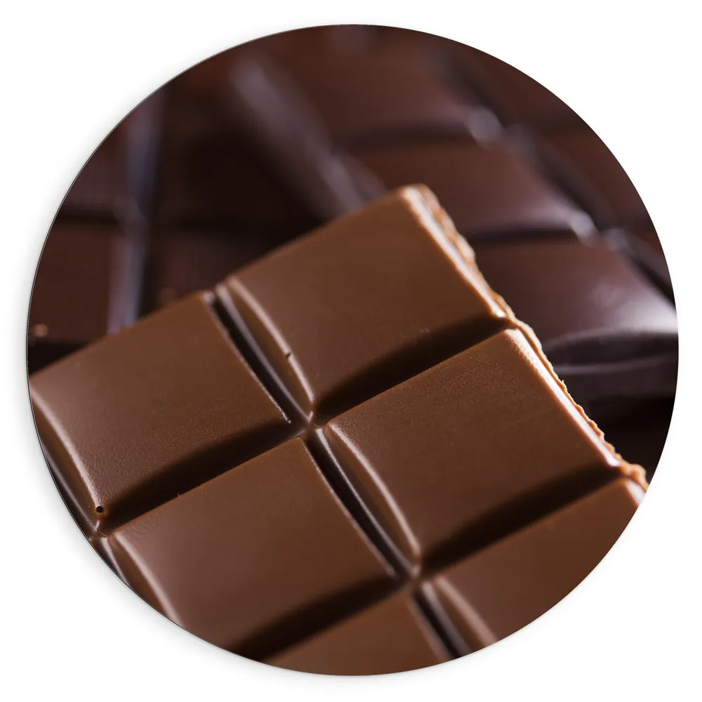 Dibond Muurcirkel - Brokken van Verschillende Smaken Chocolade