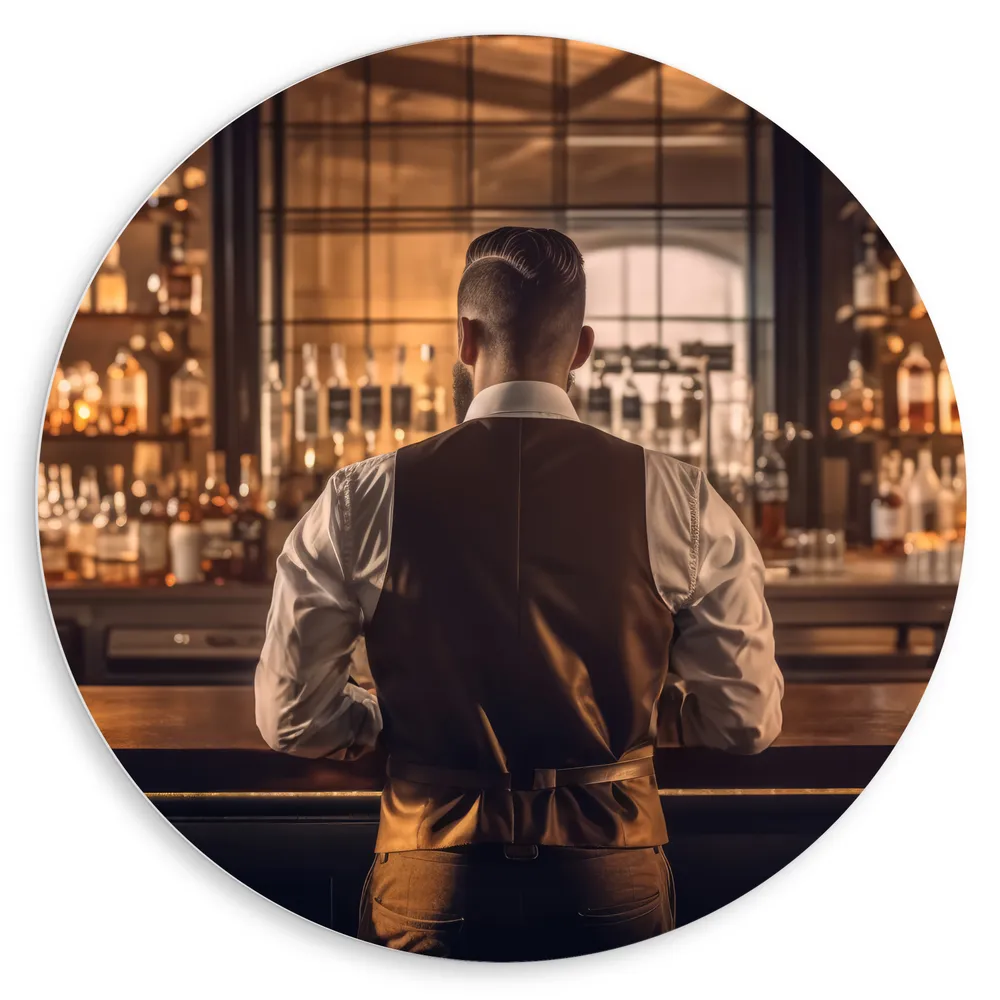 Dibond Muurcirkel - Bar - Barman - Flessen - Alcohol