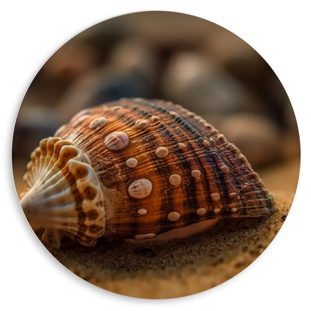 Dibond Muurcirkel - Schelp - Zee - Strand - Zand - Bruin