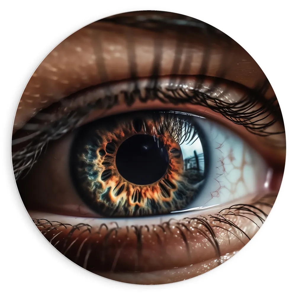 Dibond Muurcirkel - Close-up van Bruin met Blauw Oog