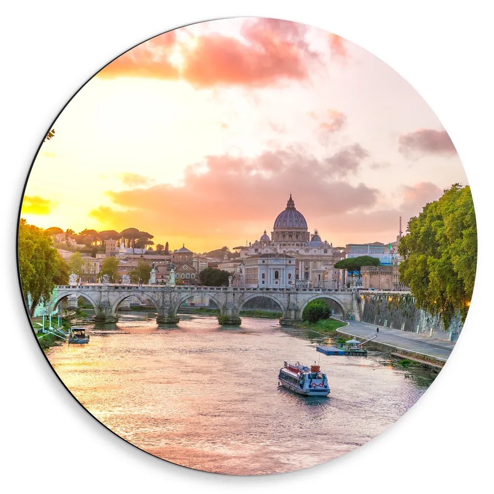 Dibond Muurcirkel - Tiber Rivier naar Kathedraal in Rome