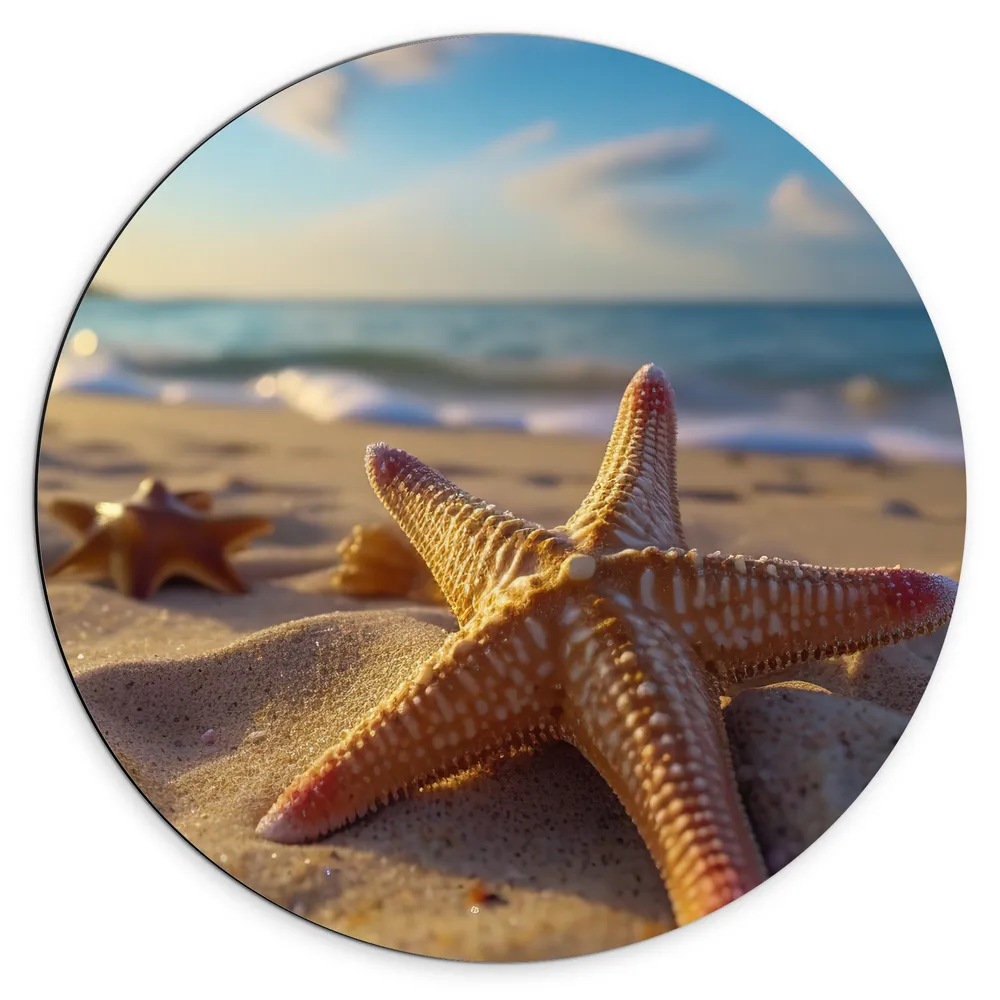 Dibond Muurcirkel - Zee - Zand - Strand - Zeester
